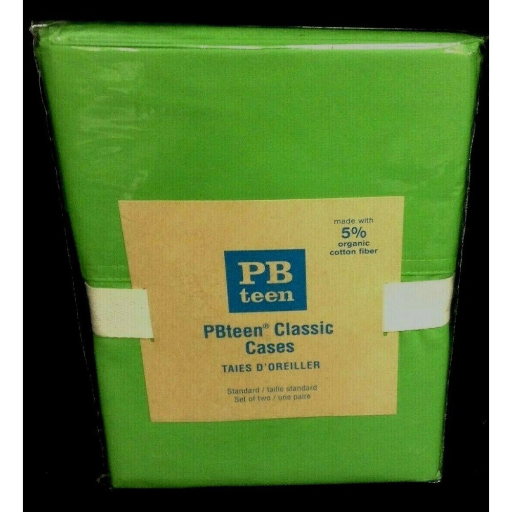 Pottery Barn Teen Set 2 Classic Bed Dorm Pillow Cases Standard Grass 5% Organic